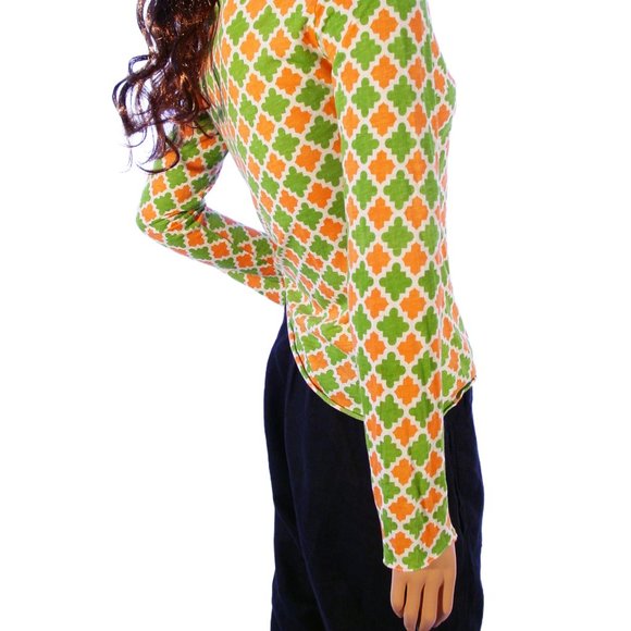 TORY BURCH Green and Orange Logo Scoop Neck Long Sleeve Tissue Tee Top M - Picture 7 of 9